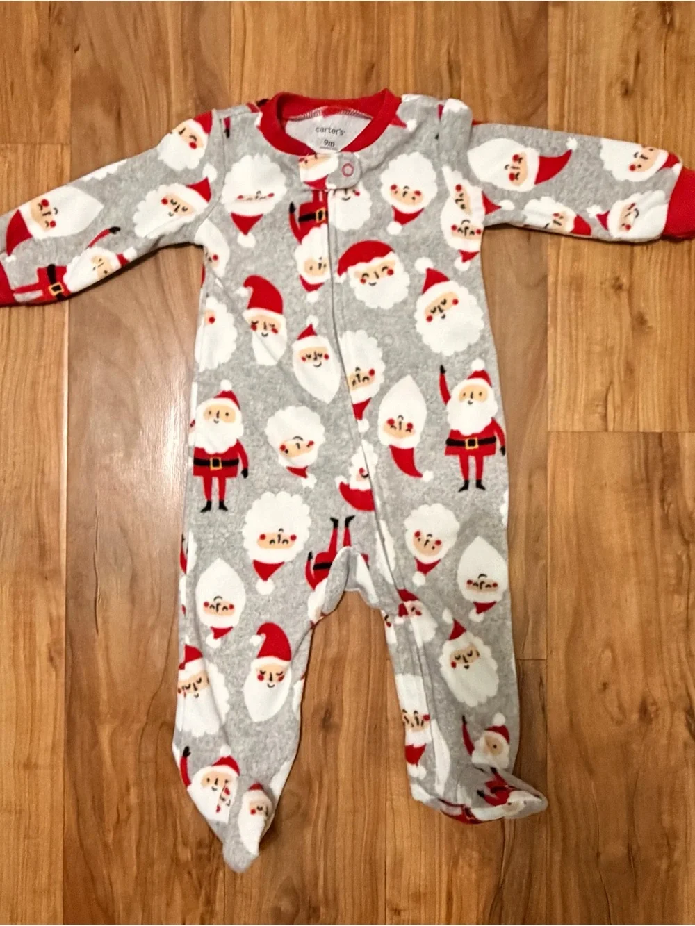 Carter's Grey and Red Santa Fleece Footed One-Piece